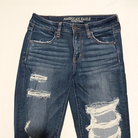 American Eagle Super Stretch Denim Jeans Size 4 Distressed - Picture 3 of 14